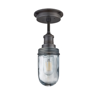 Industville Brooklyn Glass Outdoor Semi-Flush Ceiling Light - Pewter