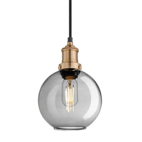 Industville Brooklyn Globe 7 Inch Ceiling Pendant Light Light - Smoke Grey & Brass