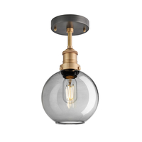 Industville Brooklyn Globe 7 Inch Semi-Flush Ceiling Light - Smoke Grey & Brass
