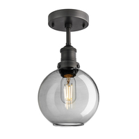 Industville Brooklyn Globe 7 Inch Semi-Flush Ceiling Light - Smoke Grey & Pewter