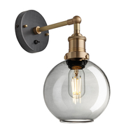 Industville Brooklyn Globe 7 Inch Wall Light - Smoke Grey & Brass