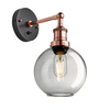 Industville Brooklyn Globe 7 Inch Wall Light - Smoke Grey & Copper