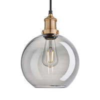 Industville Brooklyn Globe 9 Inch Ceiling Pendant Light - Smoke Grey & Brass