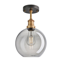 Industville Brooklyn Globe 9 Inch Semi-Flush Ceiling Light - Smoke Grey & Brass