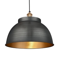 Industville Brooklyn Large Dome Ceiling Pendant Light - Pewter & Brass