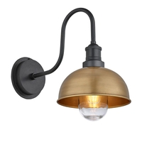 Industville Swan Neck 8 Inch Dome IP65 Wall Light - Brass & Pewter