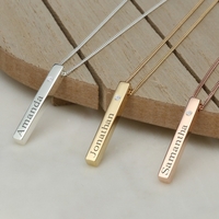 3D Engraved Name Bar Pendant With CZ Crystal & Chain