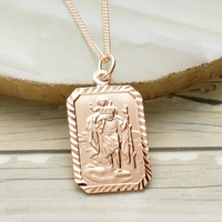 9ct Rose Gold Diamond Cut Rectangle St Christopher Pendant With Optional Engraving and Chain