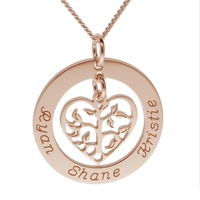 9ct Rose Gold Filigree Heart Tree of Life Family Necklace