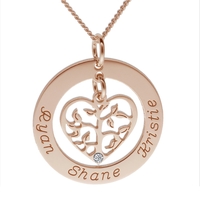 9ct Rose Gold Filigree Heart Tree of Life Family Necklace With Crystal Or Real Diamond