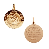 9ct Rose Gold Plated 15mm 3D St Christopher Pendant With Travellers Prayer and Optional Chain