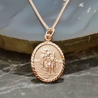 9ct Rose Gold Plated Diamond Cut Oval St Christopher Pendant With Optional Engraving and Chain