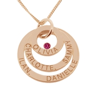 9ct Rose Gold Plated Engraved Triple Disc Personalised Family Necklace With Ruby & Optional Chain