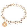 9ct Rose Gold Plated Light Heart Charm Bracelet With Initial Disc Charm
