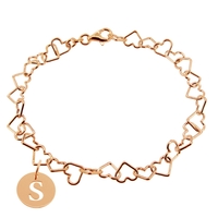 9ct Rose Gold Plated Light Heart Charm Bracelet With Initial Disc Charm