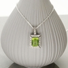 9ct White Gold & Diamond Set Rectangular Peridot Pendant With Optional Chain