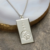 9ct White Gold Custom Hallmarked Large St Christopher Ingot with Optional Engraving and Chain