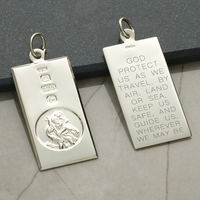 9ct White Gold Custom Hallmarked Large St Christopher Ingot With Travellers Prayer and Optional Chain