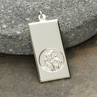 9ct White Gold Large St Christopher Ingot With Optional Engraving and Chain