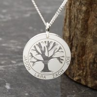 9ct White Gold Tree of Life Disc Family Necklace