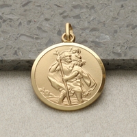 9ct Yellow Gold 20mm St Christopher Pendant With Optional Engraving and Chain
