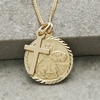 9ct Yellow Gold Diamond Cut 19mm St Christopher Pendant With Cross,  Optional Engraving and Chain