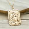 9ct Yellow Gold Diamond Cut Large Rectangle St Christopher Pendant With Optional Engraving and Chain