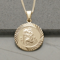 9ct Yellow Gold Plated 20mm Diamond Cut St Christopher Pendant With Optional Personalisation and Chain