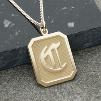 9ct Yellow Gold Plated 3D Gothic Initial Tag Necklace With Optional Engraving