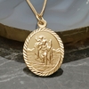 9ct Yellow Gold Plated Diamond Cut Large Oval St Christopher Pendant With Optional Engraving and Chain