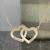 9ct Yellow Gold Plated Engraved Horizontal Double Heart Pendant With Chain