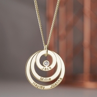 9ct Yellow Gold Plated Engraved Triple Disc Personalised Family Necklace With Diamond