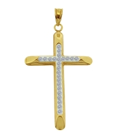 9ct Yellow Gold Plated on Sterling Silver CZ Set Cross Pendant With Optional Chain