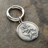 Antique Finish Sterling Silver 27mm St Christopher Keyring With Travellers Prayer and Optional Engraving