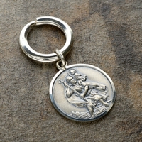 Antique Finish Sterling Silver 27mm St Christopher Keyring With Travellers Prayer and Optional Engraving