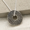 Antique Finish Sterling Silver Textured Circle Disc Pendant With Optional Engraving And Chain