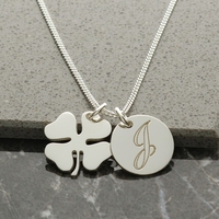 Lucky Clover and Engraved Initial Pendants With Chain