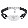 Mens Leather & Sterling Silver Medical Bracelet