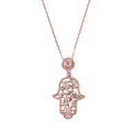 Rose Gold Plated Cabouchon Hamsa Pendant With White CZ Stones