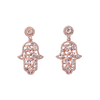 Rose Gold Plated Hamsa Earrings With White CZ Stones