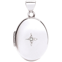 Solid White Gold Oval Locket Set With Diamond & Optional Back Engraving & Chain