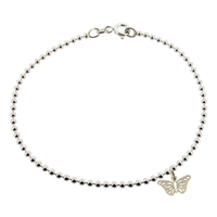 Sterling Silver Bead Ball Anklet With Butterfly Charm 