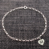 Sterling Silver Belcher Bracelet With Initial Heart Charm 