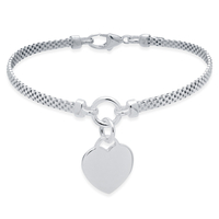 Sterling Silver Childs Heart on Woven Chain Bracelet With Optional Engraving
