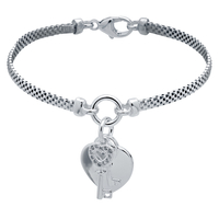 Sterling Silver Childs Heart With CZ Key Bracelet With Optional Engraving