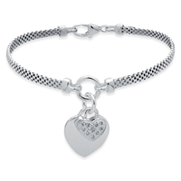 Sterling Silver Childs Heart With CZ Locket Bracelet With Optional Engraving