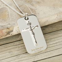 Sterling Silver Crucifix & Tag Pendant With Optional Engraving and Chain