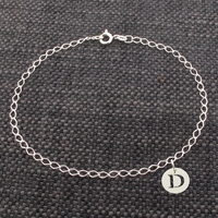 Sterling Silver Curb Anklet With Initial Disc Charm
