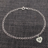 Sterling Silver Curb Bracelet With Initial Heart Charm 
