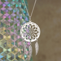 Sterling Silver Dream Catcher and Feathers Necklace